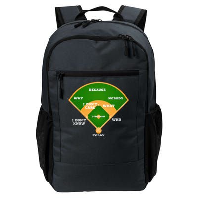 WhoS On First Baseball Diamond Fielding Card Daily Commute Backpack