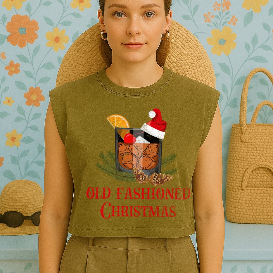 Whiskey Old Fashioned Christmas Funny Bourbon Cocktail Meaningful Gift Garment-Dyed Women's Muscle Tee