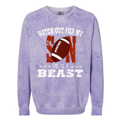 Watch out for My Son he is a beast proud dad mom football Colorblast Crewneck Sweatshirt