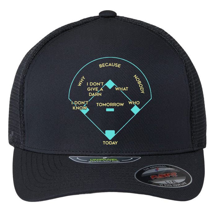 Who's on First Funny Baseball Positions Names Flexfit Unipanel Trucker Cap