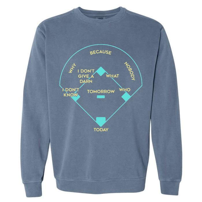 Who's on First Funny Baseball Positions Names Garment-Dyed Sweatshirt