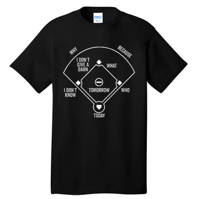 Whos On First Funny Baseball Positions Names Dark Tall T-Shirt