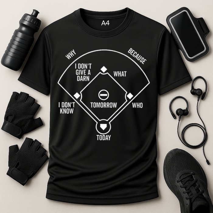 Whos On First Funny Baseball Positions Names Dark Cooling Performance Crew T-Shirt