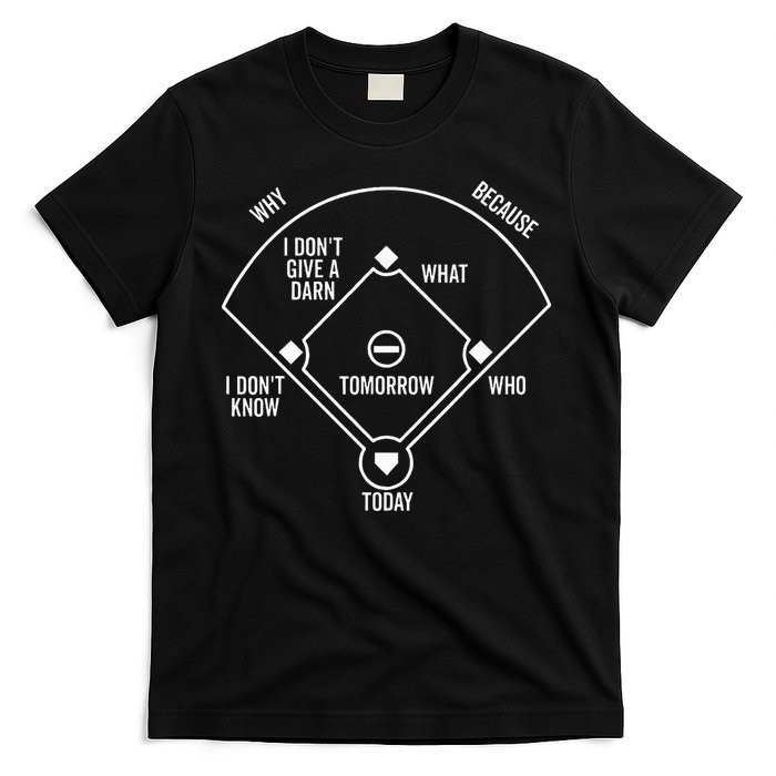 Whos On First Funny Baseball Positions Names Dark T-Shirt