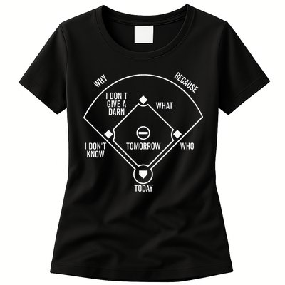 Whos On First Funny Baseball Positions Names Dark Womens T-Shirt