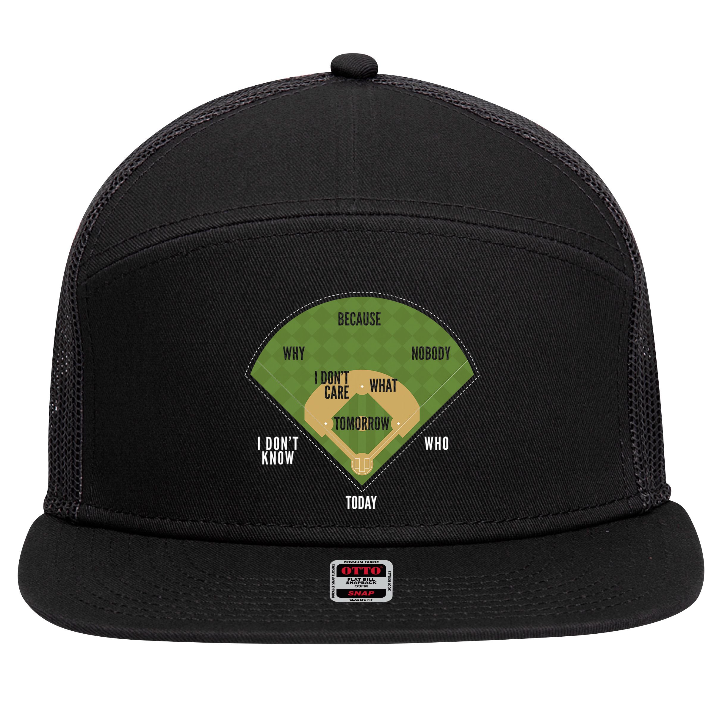 Whos On First Baseball For A Whos On First Baseball Fan 7 Panel Mesh Trucker Snapback Hat