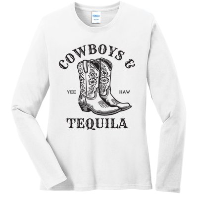 Women Outfit For Rodeo Western Country Cowboys And Tequila Tank Top Ladies Long Sleeve Shirt