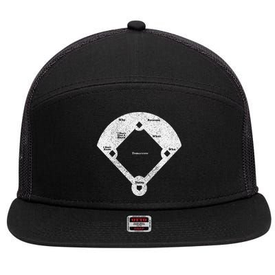 Who's On First Baseball Funny Baseball Mom 7 Panel Mesh Trucker Snapback Hat