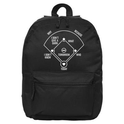 Who's on First Baseball Positions Names Dark 16 in Basic Backpack