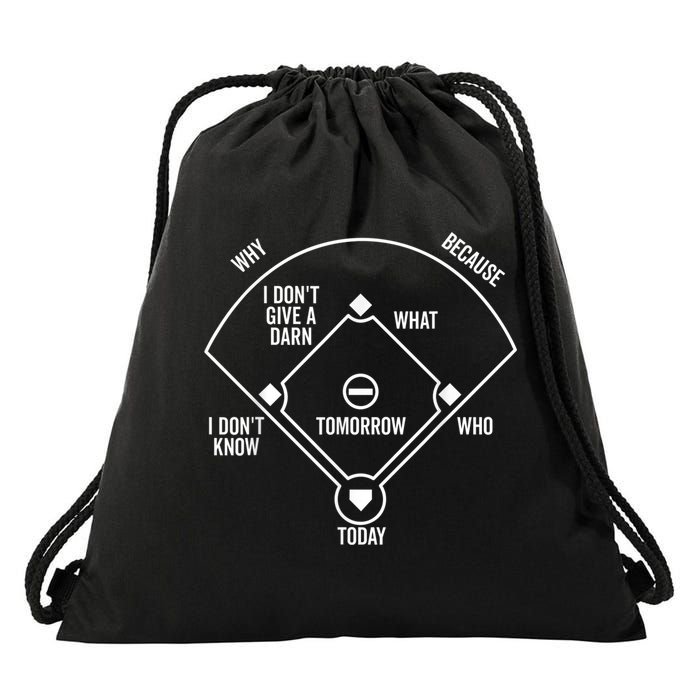 Who's on First Funny Baseball Positions Names Dark Drawstring Bag
