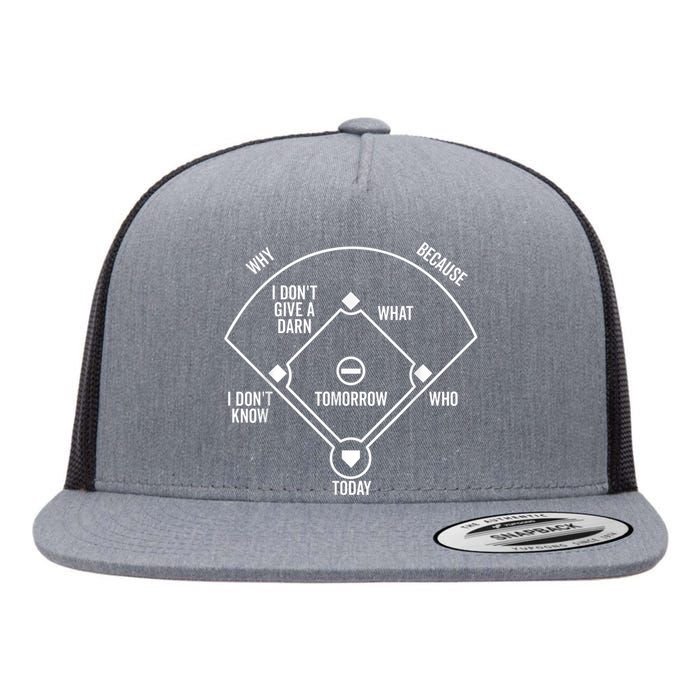 Who's on First Funny Baseball Positions Names Dark Flat Bill Trucker Hat