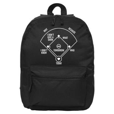 Who's on First Funny Baseball Positions Names Dark 16 in Basic Backpack