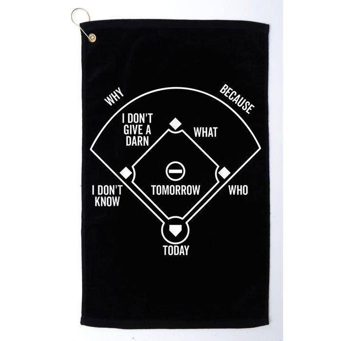 Who's on First Funny Baseball Positions Names Dark Golf Towel