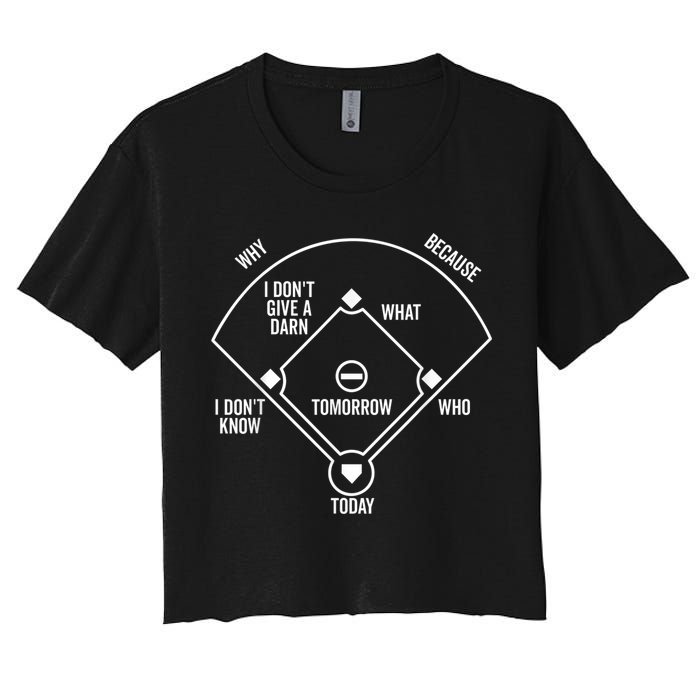 Who's on First Funny Baseball Positions Names Dark Women's Crop Top Tee