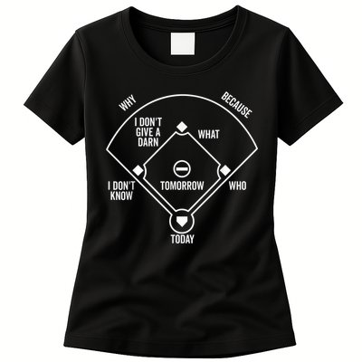 Who's on First Funny Baseball Positions Names Dark Womens T-Shirt