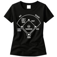Who's on First Funny Baseball Positions Names Dark Womens T-Shirt
