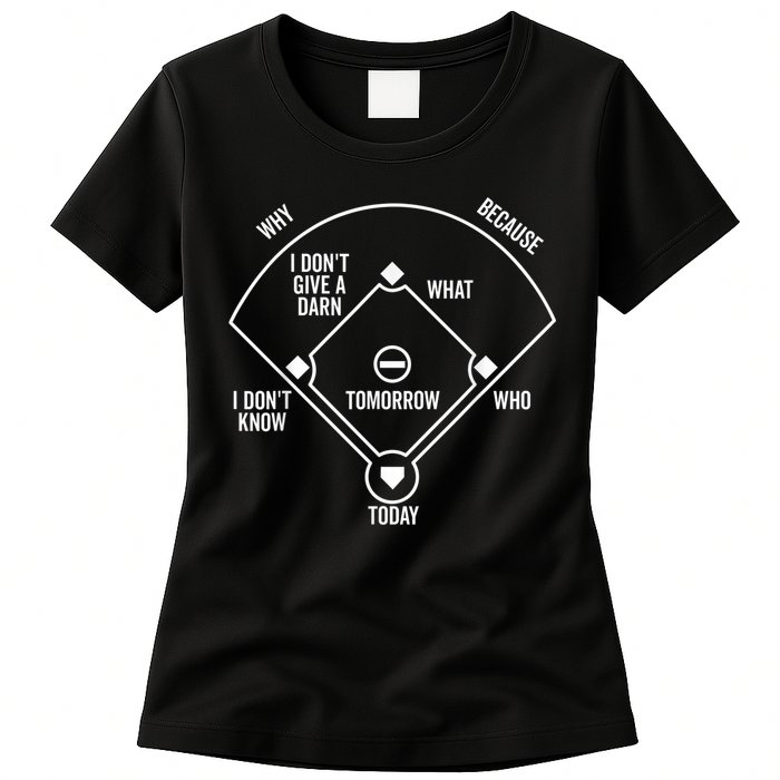 Who's on First Funny Baseball Positions Names Dark Womens T-Shirt