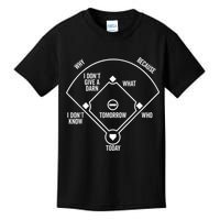 Who's on First Funny Baseball Positions Names Dark Kids T-Shirt
