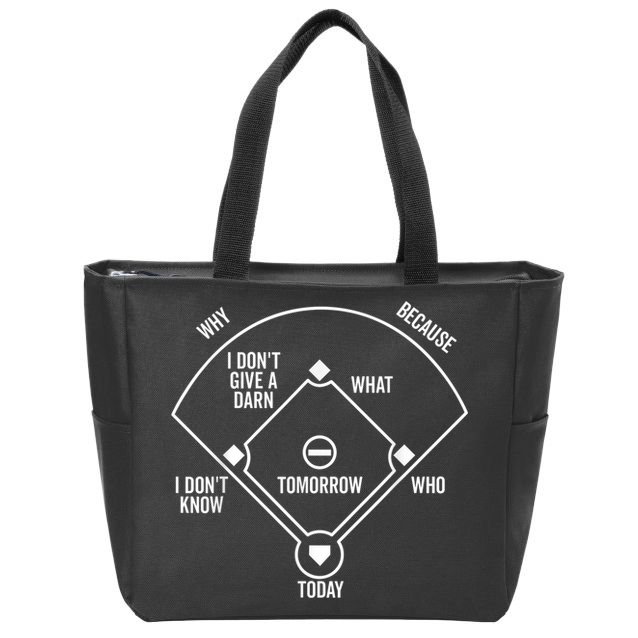 Who's on First Funny Baseball Positions Names Dark Zip Tote Bag