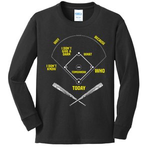 WhoS On First Funny Baseball Positions Names Kids Long Sleeve Shirt