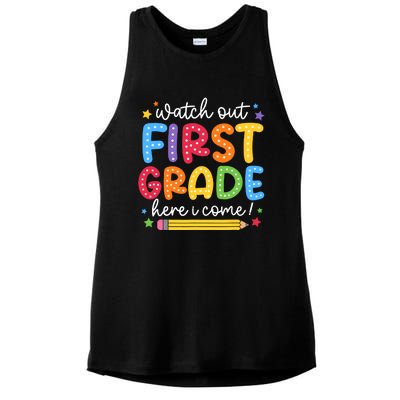 Watch Out First Grade Here I Come First Day Back To School Ladies PosiCharge Tri-Blend Wicking Tank