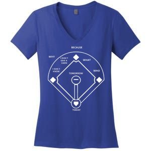 Whos On First Baseball Love Funny Classic Women's V-Neck T-Shirt