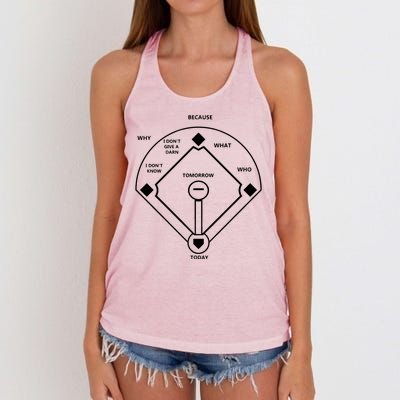 Whos On First Baseball Love Funny Classic Women's Knotted Racerback Tank