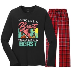 Welder Outfit For A Female Welding Welder Funny Women's Long Sleeve Flannel Pajama Set 