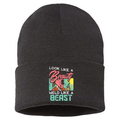 Welder Outfit For A Female Welding Welder Funny Sustainable Knit Beanie