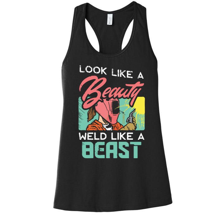 Welder Outfit For A Female Welding Welder Funny Women's Racerback Tank