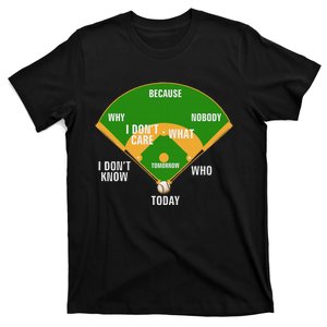 WhoS On First Baseball Diamond Fielding Card T-Shirt