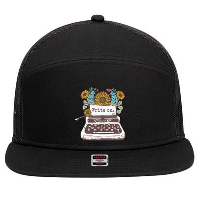 Write On Funny Novelty Vintage Typewriter For Writers 7 Panel Mesh Trucker Snapback Hat