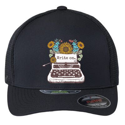 Write On Funny Novelty Vintage Typewriter For Writers Flexfit Unipanel Trucker Cap