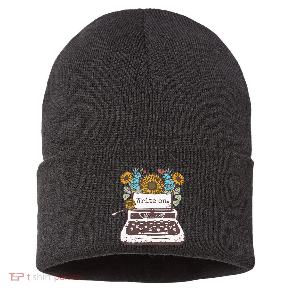 Write On Funny Novelty Vintage Typewriter For Writers Sustainable Knit Beanie