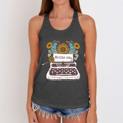 Write On Funny Novelty Vintage Typewriter For Writers Women's Knotted Racerback Tank