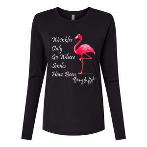 Wrinkles Only Go Where Smiles Have Been Flamingo Funny Womens Cotton Relaxed Long Sleeve T-Shirt