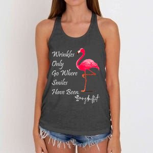 Wrinkles Only Go Where Smiles Have Been Flamingo Funny Women's Knotted Racerback Tank