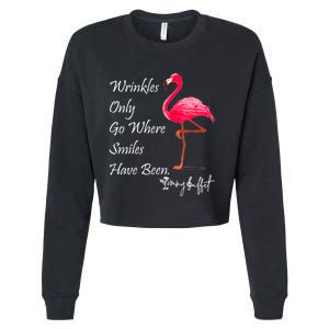 Wrinkles Only Go Where Smiles Have Been Flamingo Funny Cropped Pullover Crew