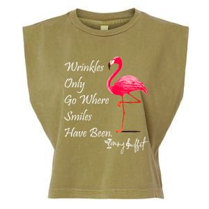 Wrinkles Only Go Where Smiles Have Been Flamingo Funny Garment-Dyed Women's Muscle Tee