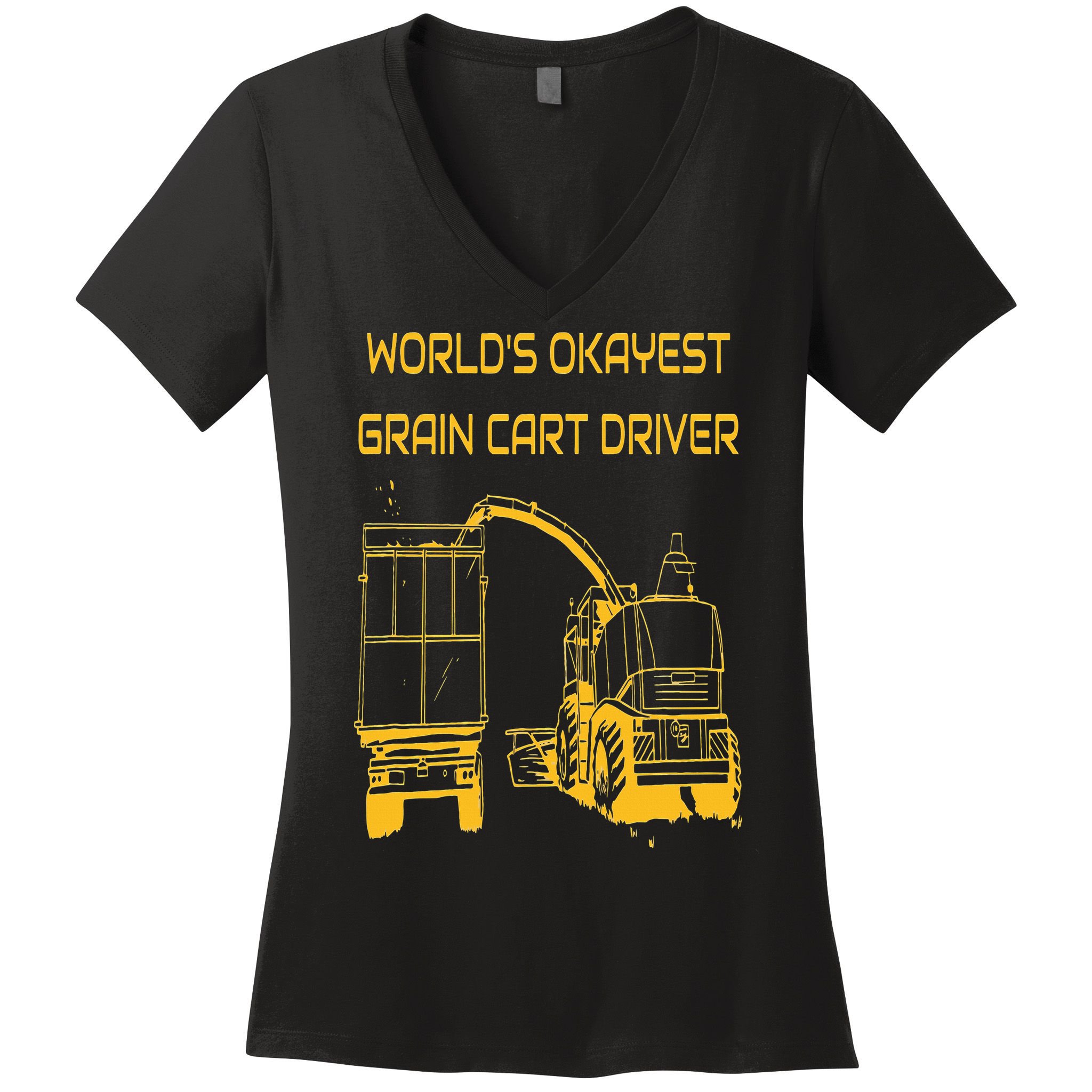 World's Okayest Grain Cart Driver  Fun Farming Women's V-Neck T-Shirt