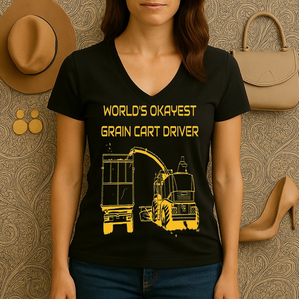 World's Okayest Grain Cart Driver  Fun Farming Women's V-Neck T-Shirt