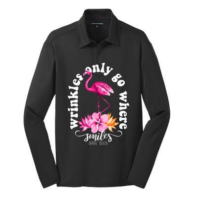 Wrinkles Only Go Where Smiles Have Been Flamingo Silk Touch Performance Long Sleeve Polo