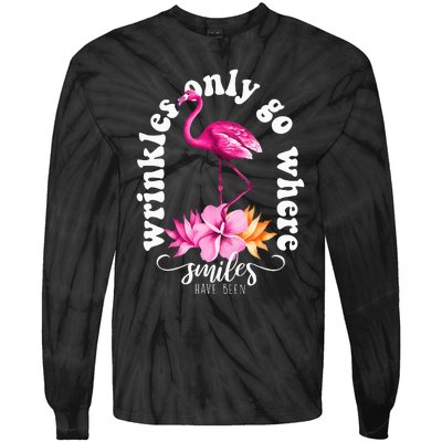 Wrinkles Only Go Where Smiles Have Been Flamingo Tie-Dye Long Sleeve Shirt