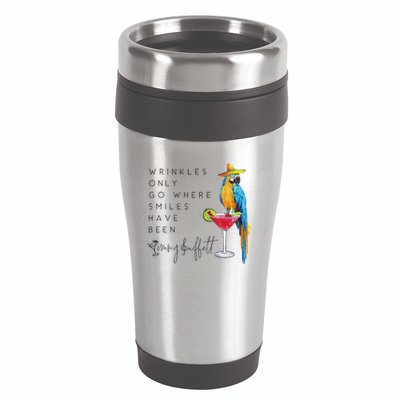 Wrinkles Only Go Where Smiles Have Been Cute Parrot Mexican 16oz Travel Tumbler