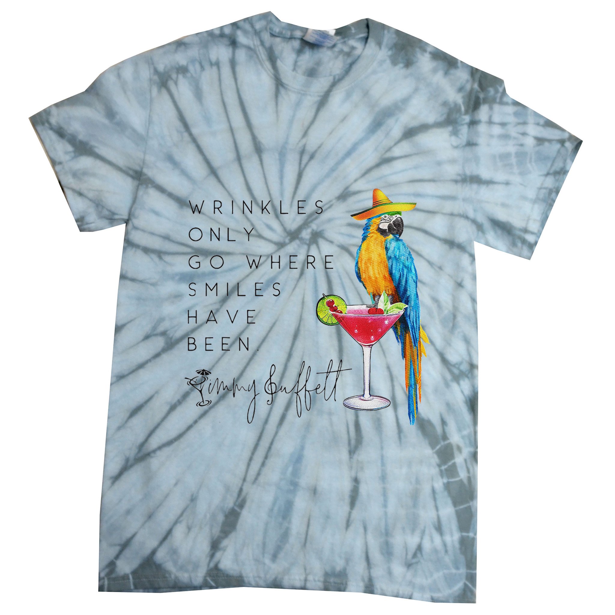 Wrinkles Only Go Where Smiles Have Been Cute Parrot Mexican Tie-Dye T-Shirt