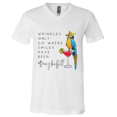 Wrinkles Only Go Where Smiles Have Been Cute Parrot Mexican V-Neck T-Shirt
