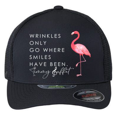 Wrinkles Only Go Where Smiles Have Been Cute Flamingo Flexfit Unipanel Trucker Cap