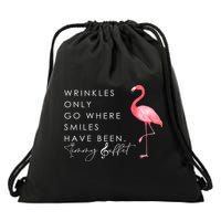 Wrinkles Only Go Where Smiles Have Been Cute Flamingo Drawstring Bag