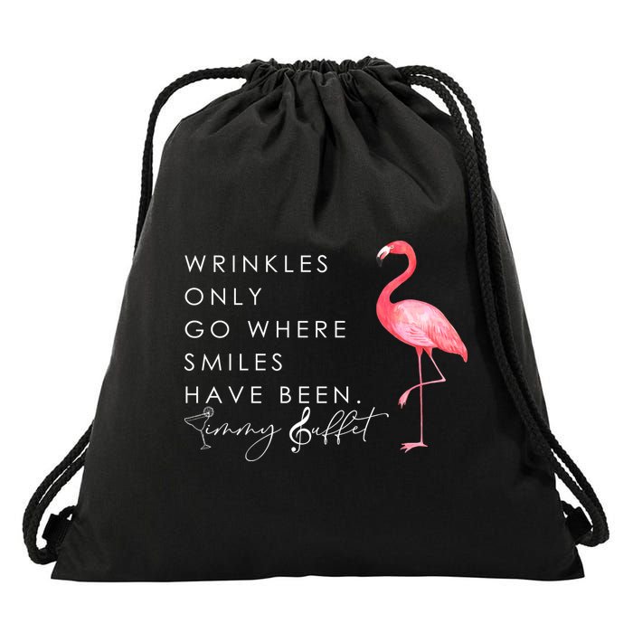 Wrinkles Only Go Where Smiles Have Been Cute Flamingo Drawstring Bag