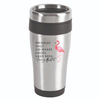 Wrinkles Only Go Where Smiles Have Been Cute Flamingo 16oz Travel Tumbler